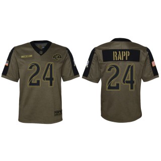 2021 Salute To Service Youth Rams Taylor Rapp Olive Game Jersey
