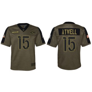 2021 Salute To Service Youth Rams Tutu Atwell Olive Game Jersey