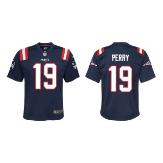 Youth New England Patriots Malcolm Perry #19 Navy Game Jersey