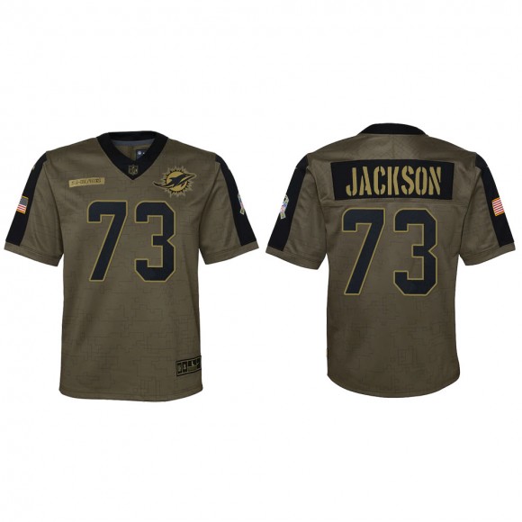2021 Salute To Service Youth Dolphins Austin Jackson Olive Game Jersey