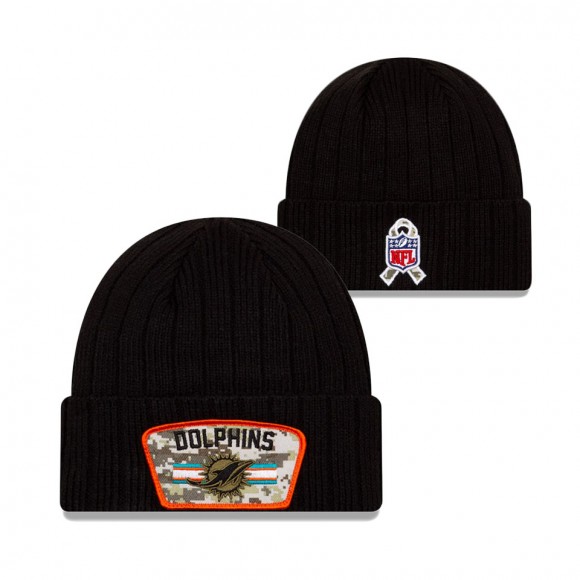 2021 Salute To Service Youth Dolphins Black Cuffed Knit Hat