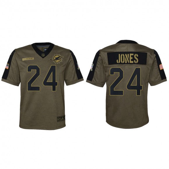 2021 Salute To Service Youth Dolphins Byron Jones Olive Game Jersey