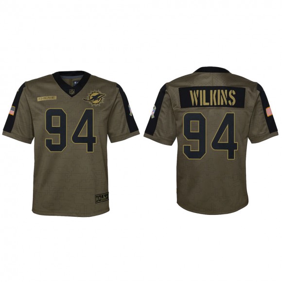 2021 Salute To Service Youth Dolphins Christian Wilkins Olive Game Jersey