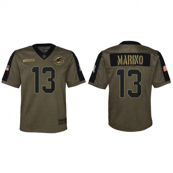 2021 Salute To Service Youth Dolphins Dan Marino Olive Game Jersey