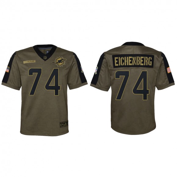 2021 Salute To Service Youth Dolphins Liam Eichenberg Olive Game Jersey