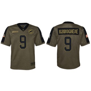 2021 Salute To Service Youth Dolphins Noah Igbinoghene Olive Game Jersey