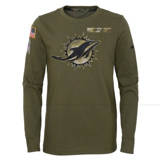 2021 Salute To Service Youth Dolphins Olive Long Sleeve T-Shirt