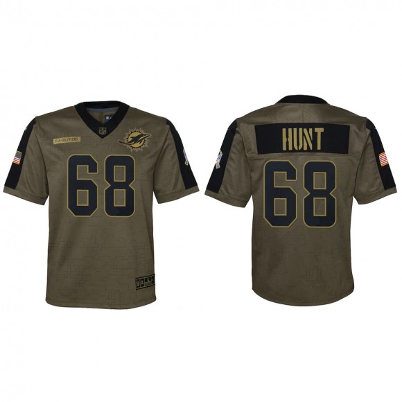 2021 Salute To Service Youth Dolphins Robert Hunt Olive Game Jersey