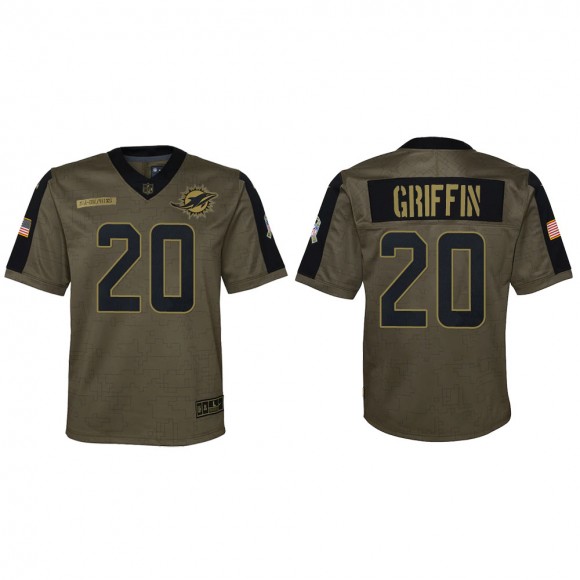 2021 Salute To Service Youth Dolphins Shaquem Griffin Olive Game Jersey