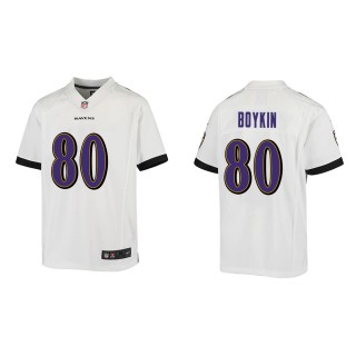 Youth Baltimore Ravens Miles Boykin #80 White Game Jersey