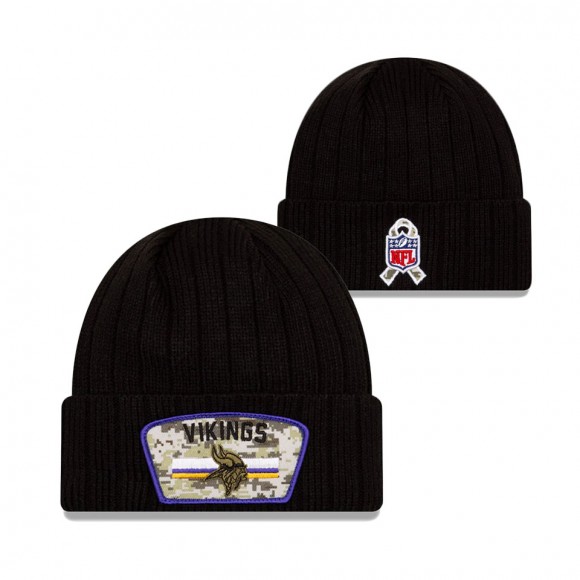 2021 Salute To Service Youth Vikings Black Cuffed Knit Hat