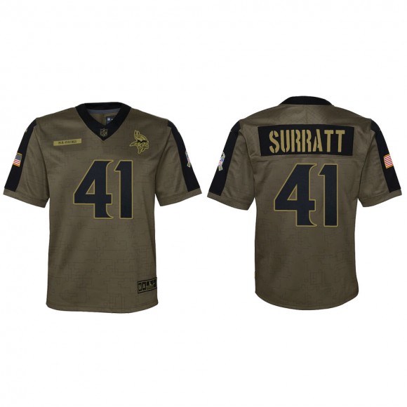 2021 Salute To Service Youth Vikings Chazz Surratt Olive Game Jersey