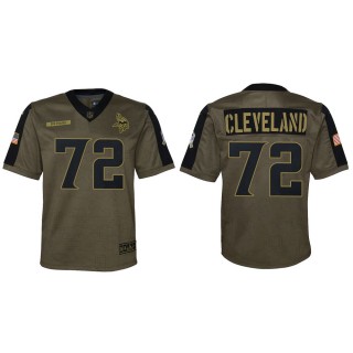2021 Salute To Service Youth Vikings Ezra Cleveland Olive Game Jersey