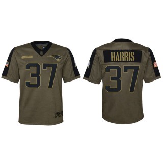 2021 Salute To Service Youth Patriots Damien Harris Olive Game Jersey