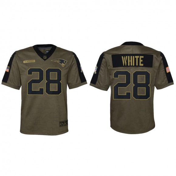 2021 Salute To Service Youth Patriots James White Olive Game Jersey