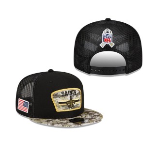 2021 Salute To Service Youth Saints Black Camo Trucker 9FIFTY Snapback Adjustable Hat
