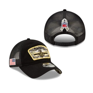 2021 Salute To Service Youth Saints Black Camo Trucker 9TWENTY Snapback Adjustable Hat