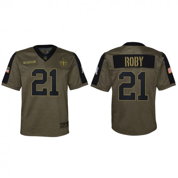 2021 Salute To Service Youth Saints Bradley Roby Olive Game Jersey