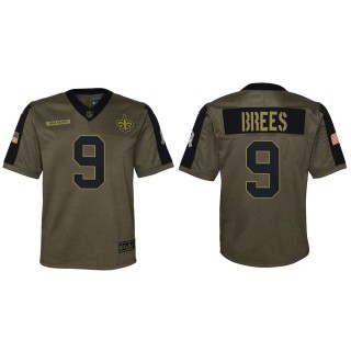 2021 Salute To Service Youth Saints Drew Brees Olive Game Jersey