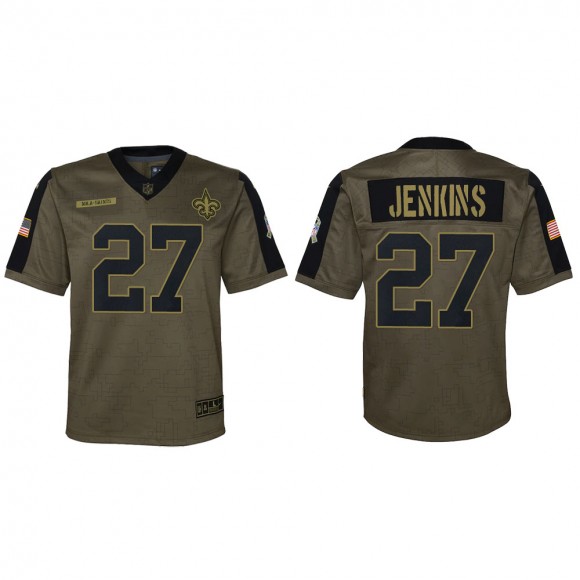 2021 Salute To Service Youth Saints Malcolm Jenkins Olive Game Jersey