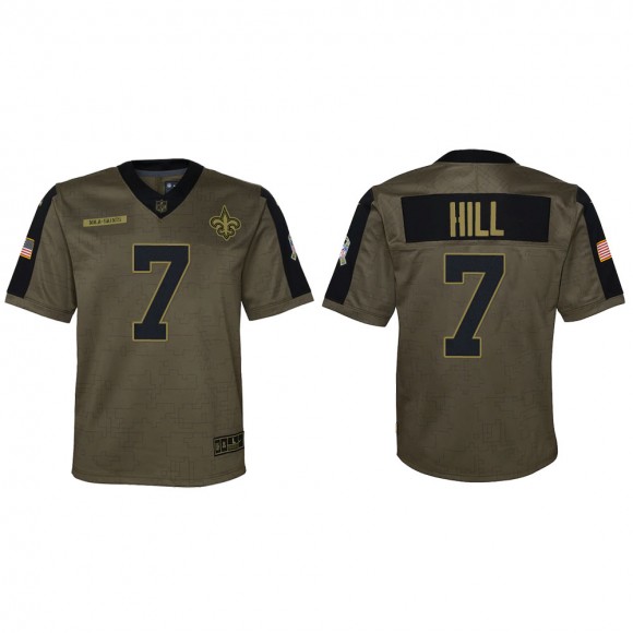 2021 Salute To Service Youth Saints Taysom Hill Olive Game Jersey