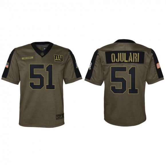 2021 Salute To Service Youth Giants Azeez Ojulari Olive Game Jersey