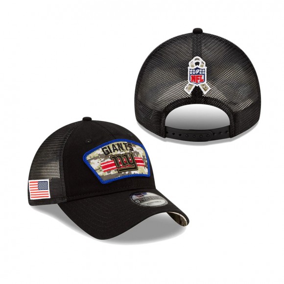 2021 Salute To Service Youth Giants Black Camo Trucker 9TWENTY Snapback Adjustable Hat