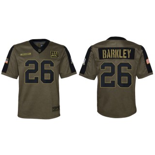 2021 Salute To Service Youth Giants Saquon Barkley Olive Game Jersey