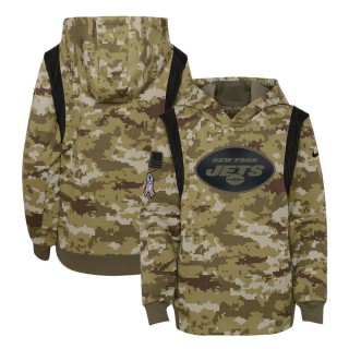 2021 Salute To Service Youth Jets Olive Therma Performance Pullover Hoodie