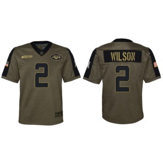 2021 Salute To Service Youth Jets Zach Wilson Olive Game Jersey