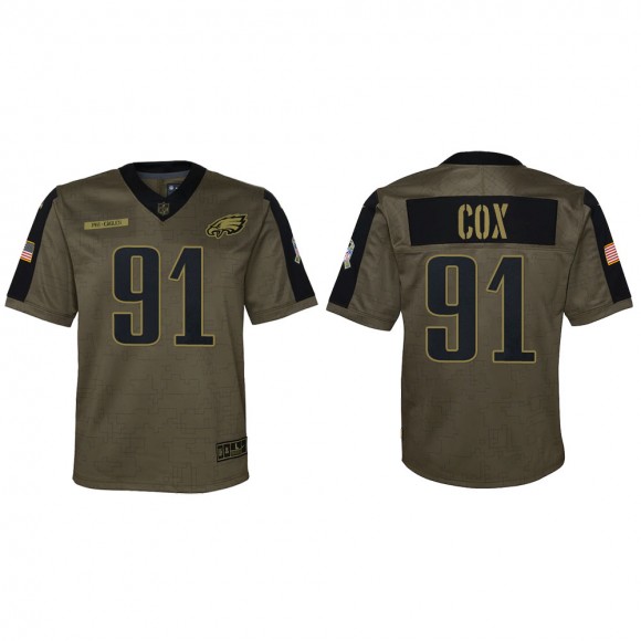 2021 Salute To Service Youth Eagles Fletcher Cox Olive Game Jersey