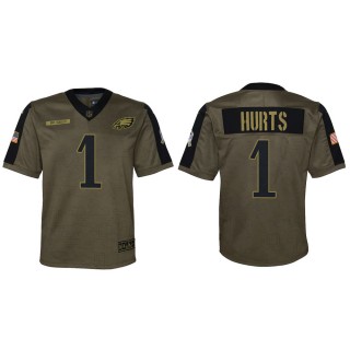 2021 Salute To Service Youth Eagles Jalen Hurts Olive Game Jersey