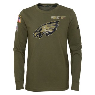2021 Salute To Service Youth Eagles Olive Long Sleeve T-Shirt