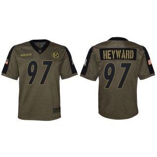 2021 Salute To Service Youth Steelers Cameron Heyward Olive Game Jersey