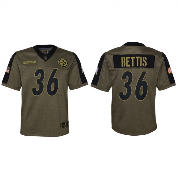 2021 Salute To Service Youth Steelers Jerome Bettis Olive Game Jersey