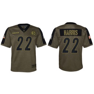 2021 Salute To Service Youth Steelers Najee Harris Olive Game Jersey