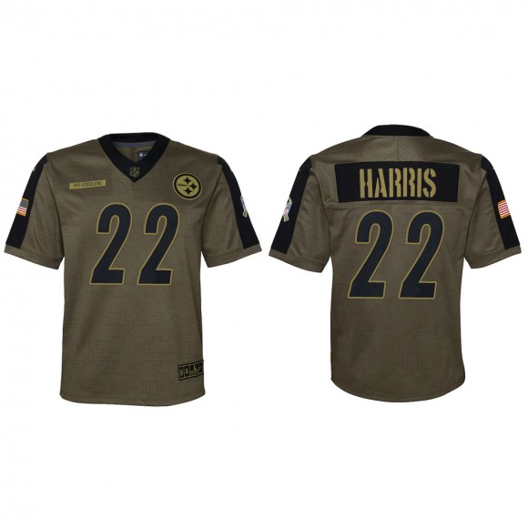 2021 Salute To Service Youth Steelers Najee Harris Olive Game Jersey