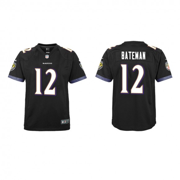 Youth Baltimore Ravens Rashod Bateman #12 Black Game Jersey