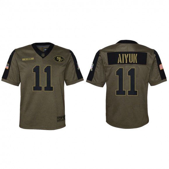 2021 Salute To Service Youth 49ers Brandon Aiyuk Olive Game Jersey