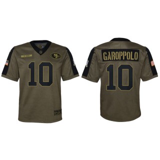 2021 Salute To Service Youth 49ers Jimmy Garoppolo Olive Game Jersey