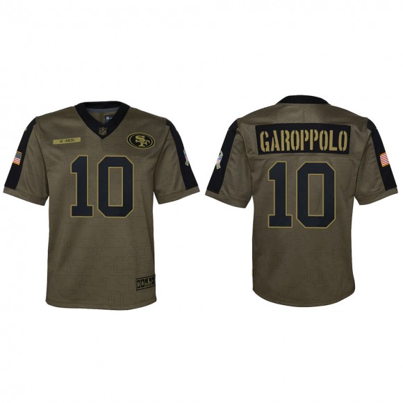 2021 Salute To Service Youth 49ers Jimmy Garoppolo Olive Game Jersey