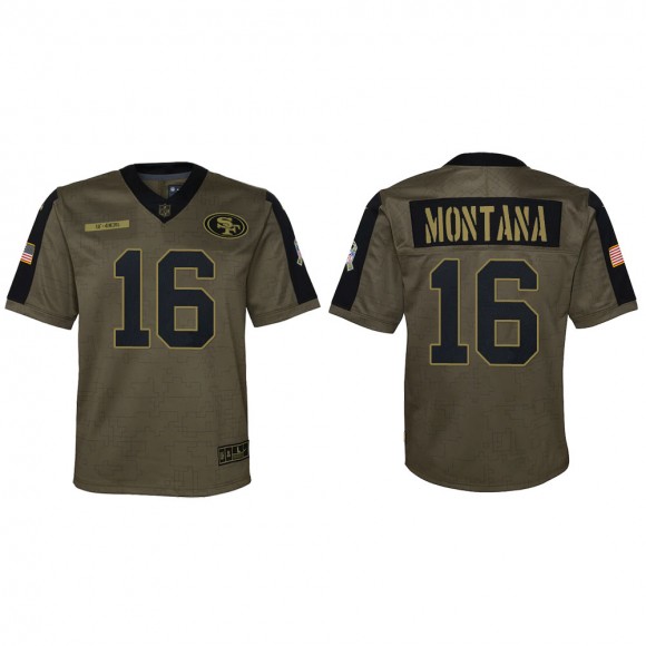 2021 Salute To Service Youth 49ers Joe Montana Olive Game Jersey