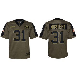 2021 Salute To Service Youth 49ers Raheem Mostert Olive Game Jersey