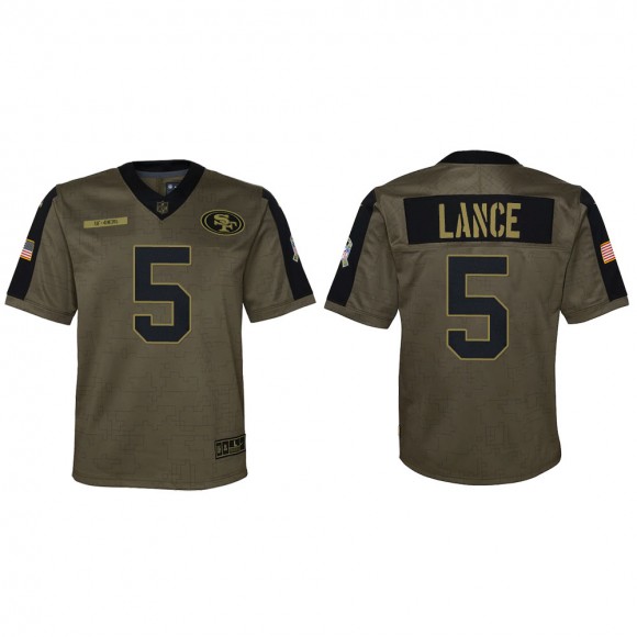2021 Salute To Service Youth 49ers Trey Lance Olive Game Jersey