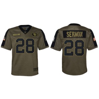 2021 Salute To Service Youth 49ers Trey Sermon Olive Game Jersey