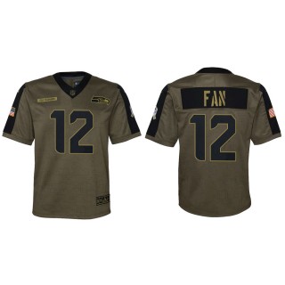 2021 Salute To Service Youth Seahawks 12th Fan Olive Game Jersey