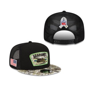 2021 Salute To Service Youth Seahawks Black Camo Trucker 9FIFTY Snapback Adjustable Hat