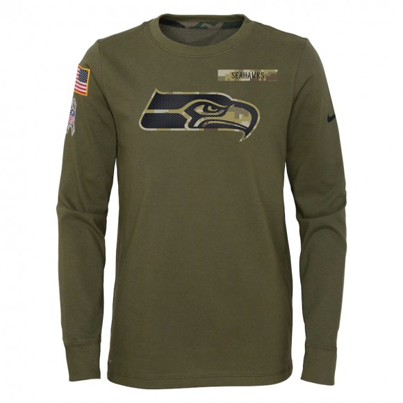 2021 Salute To Service Youth Seahawks Olive Long Sleeve T-Shirt