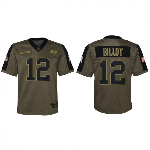 2021 Salute To Service Youth Buccaneers Tom Brady Olive Game Jersey