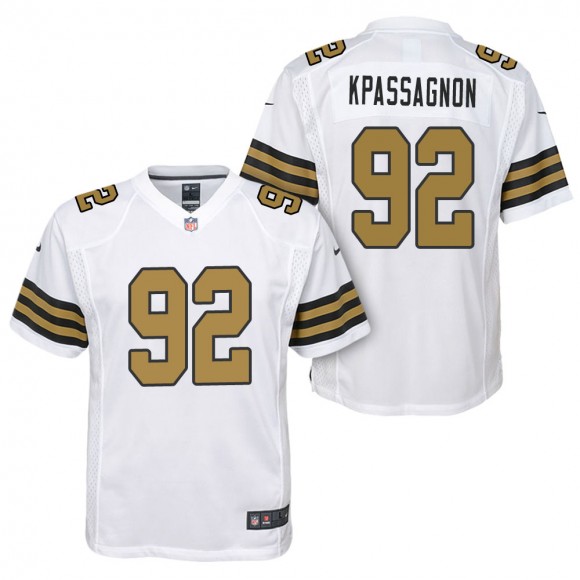 Youth New Orleans Saints Tanoh Kpassagnon White Color Rush Game Jersey